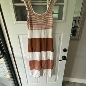 Striped Brown and White Sleeveless Dress